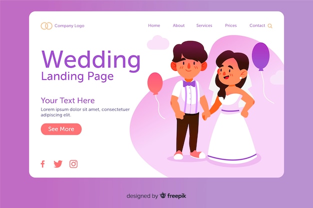 Flat Design Wedding Landing Page – Free Download