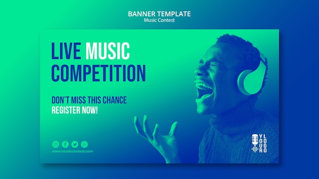 Horizontal Banner Template for Live Music Contest with Performer – Free Download