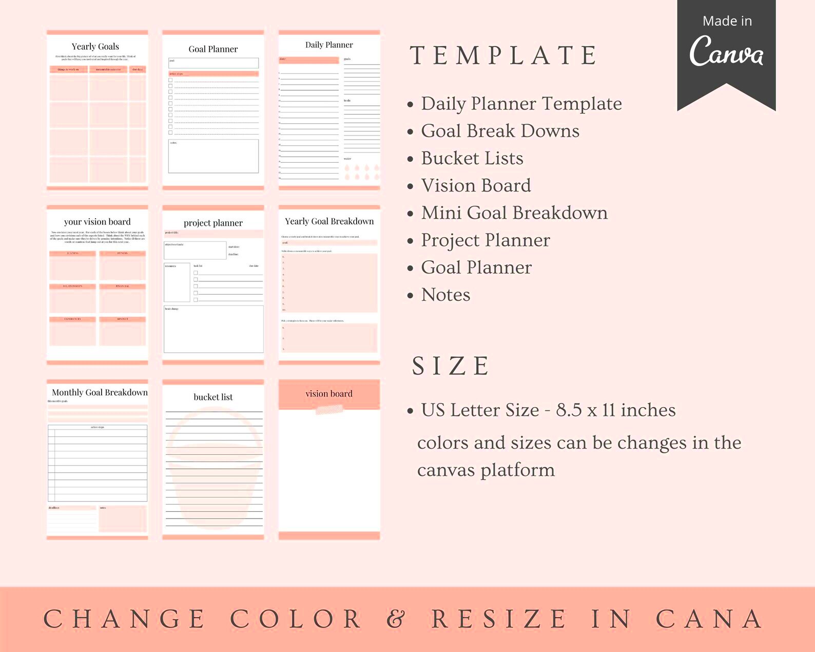 Goal Setting Planner Canva Template Editable Printable Etsy