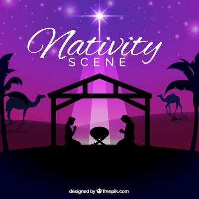 Purple Background Featuring Nativity Scene Silhouette – Free Download