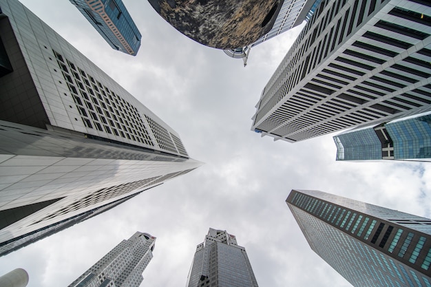 Low Angle View of Business Skyscrapers in Singapore – Free Download