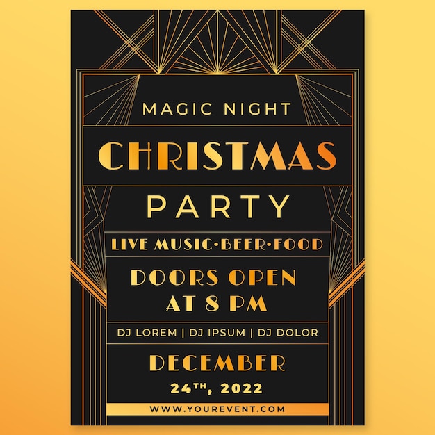 Gradient Art Deco Christmas Party Poster – Free Download