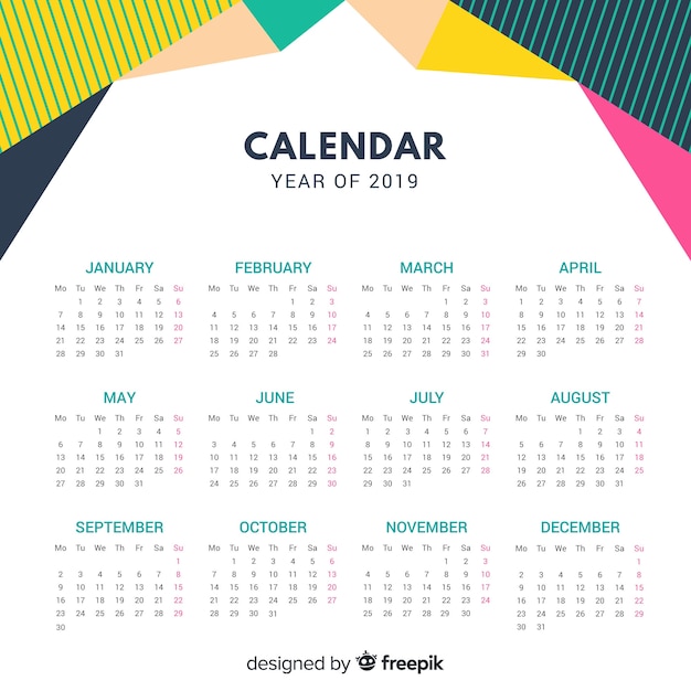 2019 Calendar Vector Template – Free Download