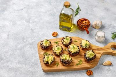 Delicious Baked Stuffed Champignon Mushrooms with Fresh Dill and Cheese – Free Download