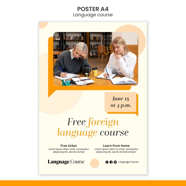 Vertical Poster Template for Language Classes with Circles Design – Free Download