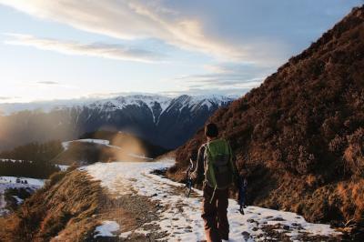 Hiker in Snowy Mountains – Free Stock Photo for Download