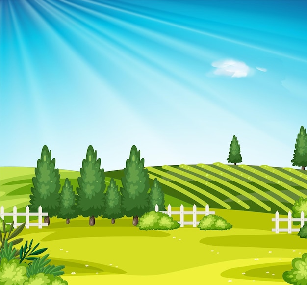 Sunny Countryside Landscape Illustration – Free to Download