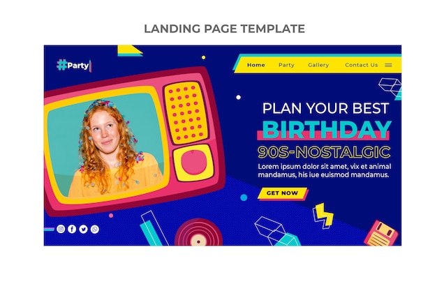 Flat Mosaic Birthday Landing Page – Free Download