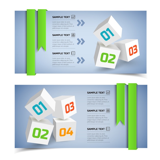 Abstract Business Infographic Horizontal Banners Featuring 3D Cubes – Free Download