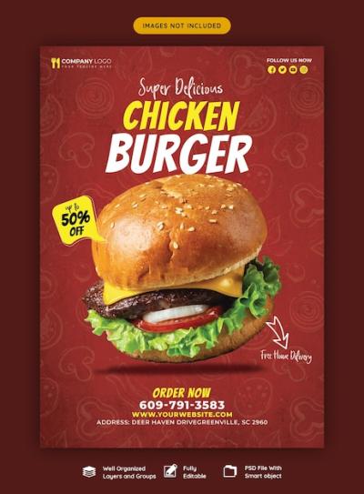 Delicious Burger and Food Menu Flyer Template – Free Download