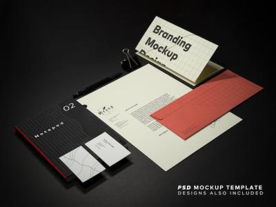 Stationery Branding Mockup Template Including A4 Letterhead, Business Card, Envelope, Notebook, and Pencil – Free Download