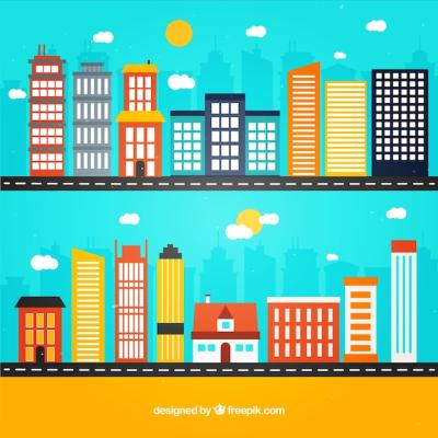 Colorful Flat City Buildings – Free Stock Photo for Download