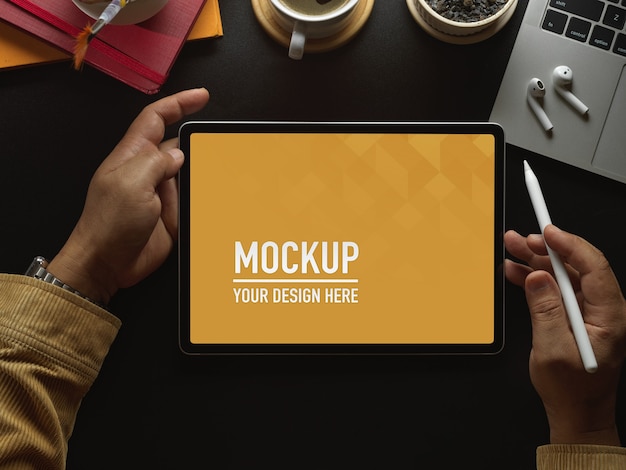 Workspace with Digital Tablet Mockup – Free Stock Photo for Download