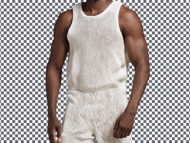 Knitted White Tank Top PSD Man on Transparent Background – Free Download