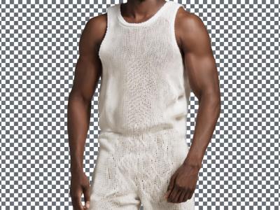 Knitted White Tank Top PSD Man on Transparent Background – Free Download