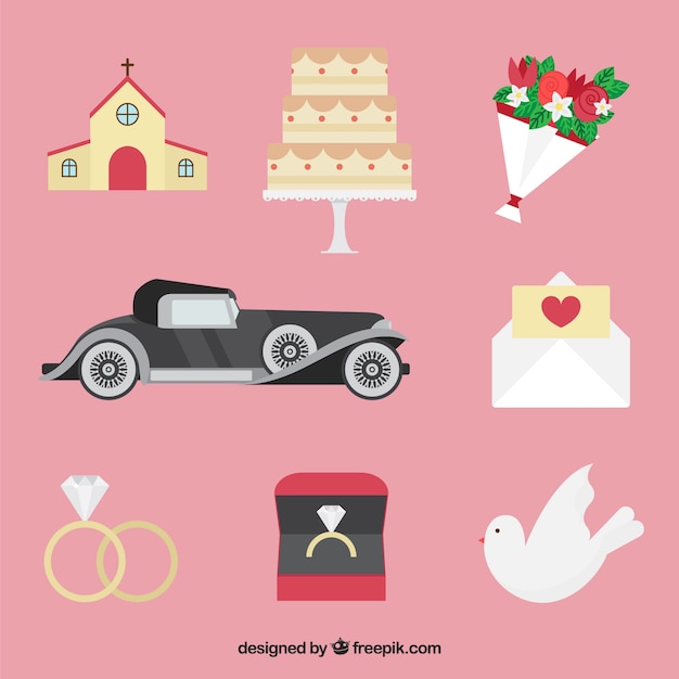 Fantastic Wedding Elements in Flat Design – Free Download