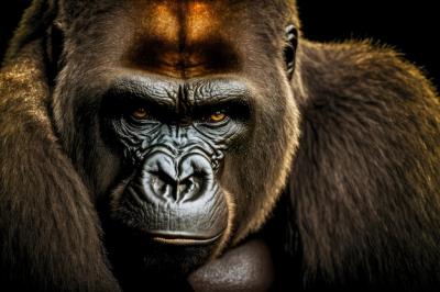 Strong Gorilla with Glossy Face and Dark Eyes – Free Stock Photo Download