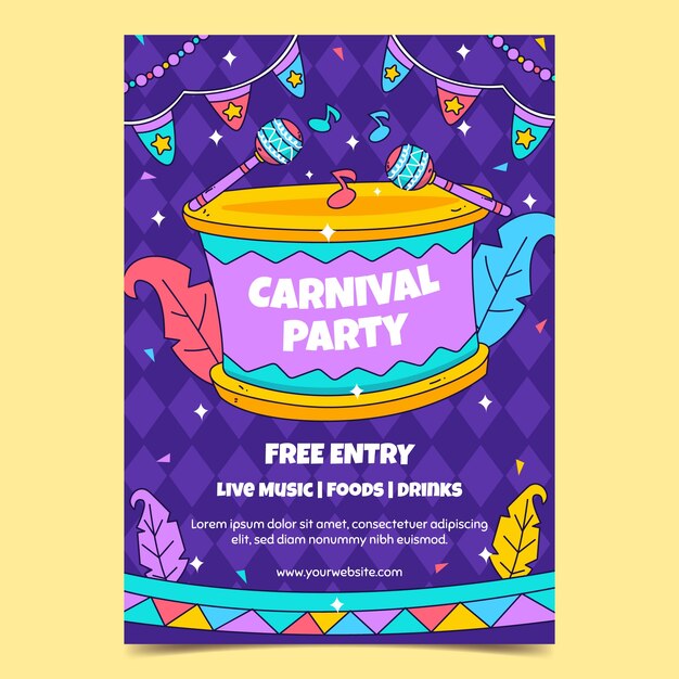 Hand Drawn Carnival Party Vertical Poster Template – Free Download