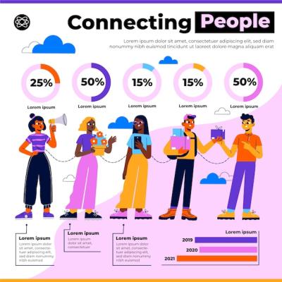 Hand Drawn Flat Design Connecting People Infographic – Free Download