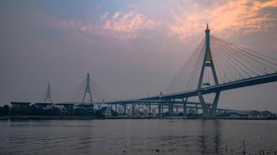 Suspension Bridge Over River with Cloudy Sky – Free Download