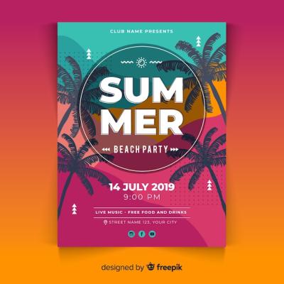 Flat Summer Party Poster Template – Free Download