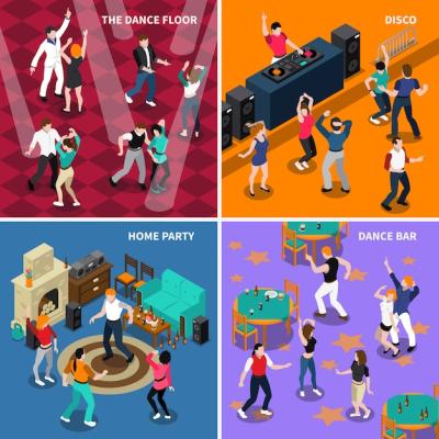 Dancing People Isometric Icons Square – Free Download