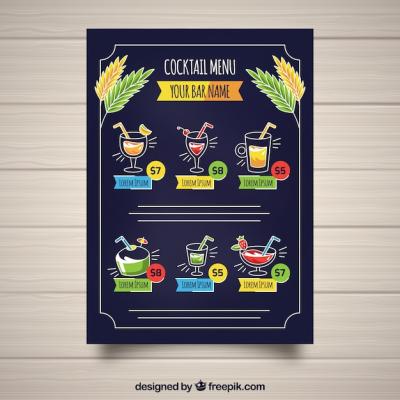 Cocktail Menu Template in Flat Style – Free Download