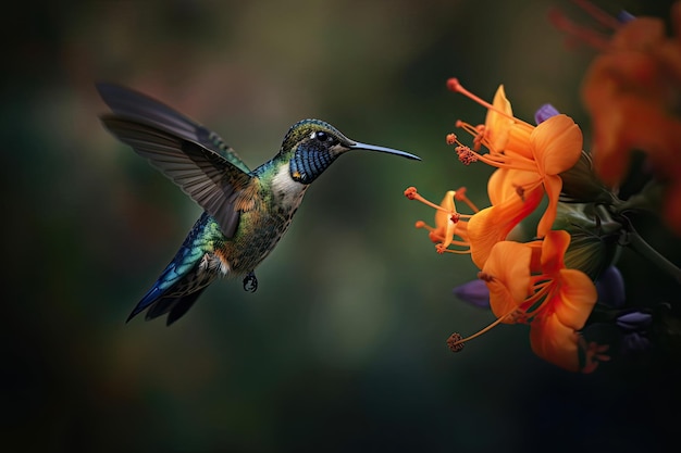 Hummingbird Hovering Over Pollen-Filled Orange Flowers – Free Stock Photo Download