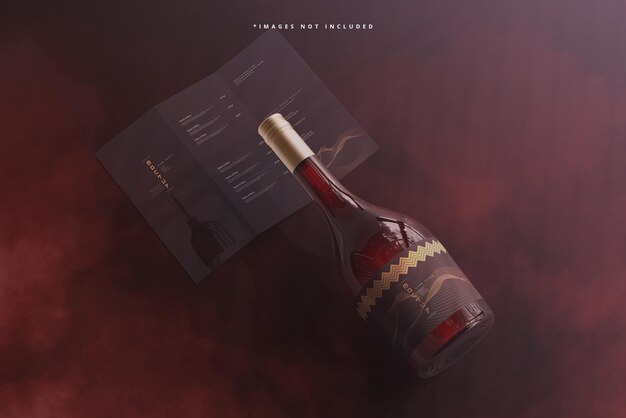 Screw Cap Wine Bottle Mockup with Brochure or Menu – Free Download