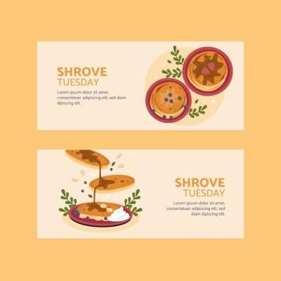 Hand Drawn Pancake Day Horizontal Banners Set – Free Download