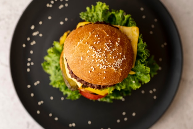 Top View of a Delicious Hamburger on a Plate – Free Stock Photo, Download for Free