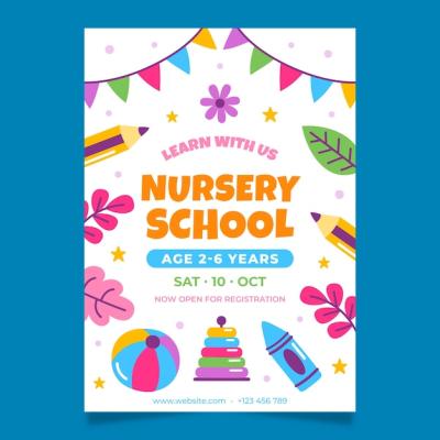 Flat Nursery School Invitation Template – Free Download