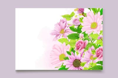 Daisy Watercolor Background and Wreath Card Design – Free Download