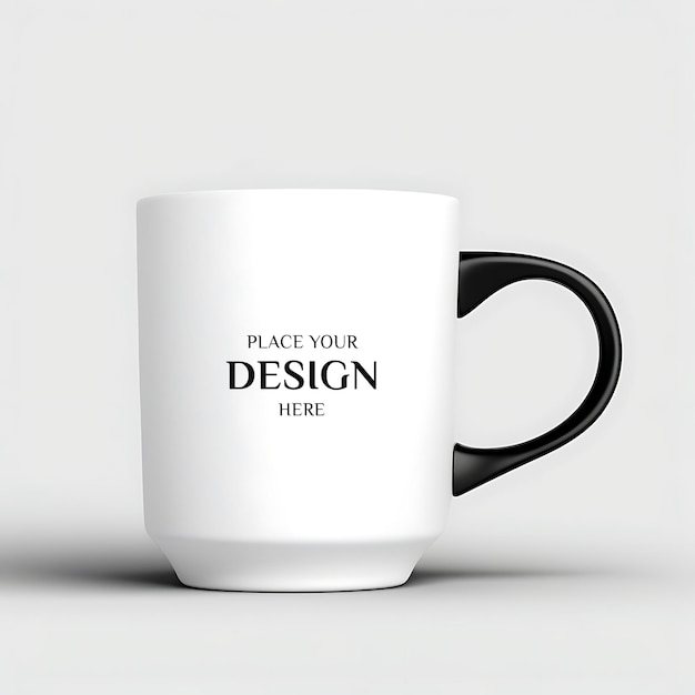 Black Handle White Ceramic Mug Mockup on Wooden Table – Free Download