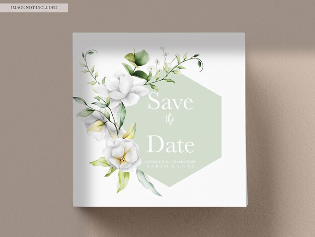 Beautiful Watercolor Wedding Invitation Card with Greenery Leaves and White Flower – Free Stock Photo for Download