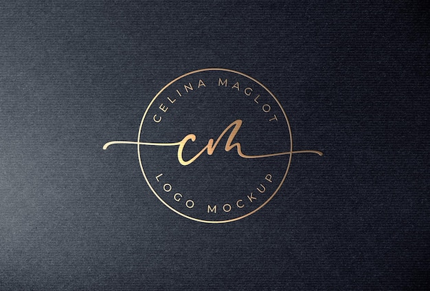 Feminine Gold Foil Stamping Logo Mockup on Black Paper – Free Download