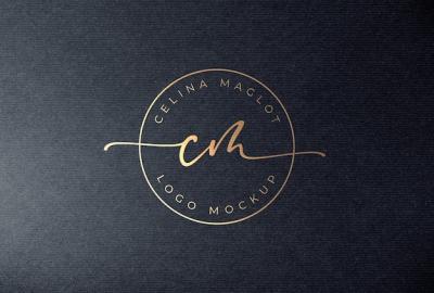 Feminine Gold Foil Stamping Logo Mockup on Black Paper – Free Download