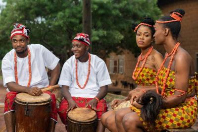 Medium Shot of Nigerian Dancers with Drums – Free Download