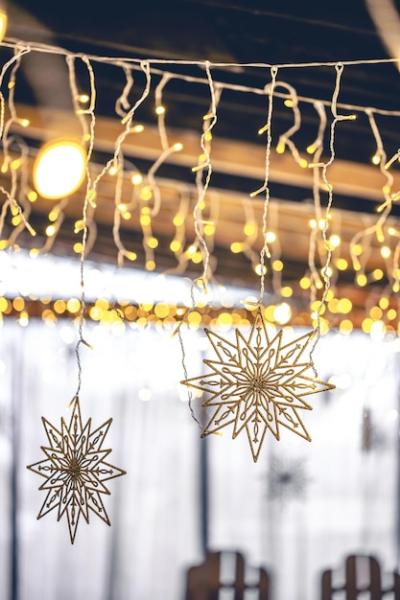 Decorative Snowflakes and Garlands on a Blurred Interior Background â Free Download