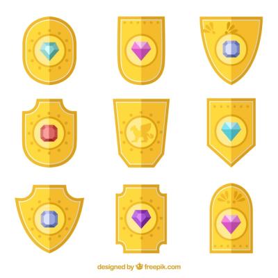 Golden Diamonds Shield Vector Template – Free Download