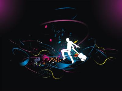 Silhouette of Dancing Man with Color Wave Line Background Vector Illustration – Free Download