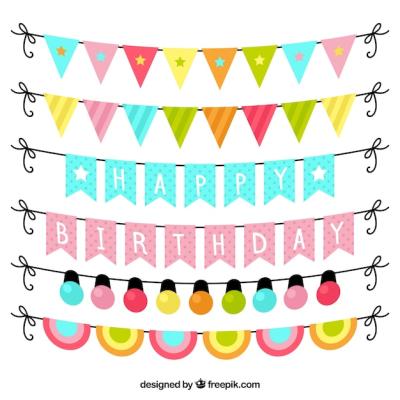 Fantastic Birthday Garlands in Flat Design – Free Download