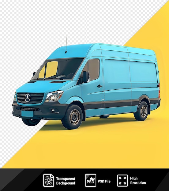 Blue Delivery Van Mockup on Yellow Background – Free to Download