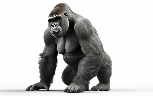 A Gorilla on a White Background: Big Ape and Mountain Gorilla Free Download