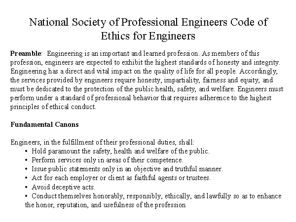 National Society of Professional Engineers Code of Ethics for Engineers