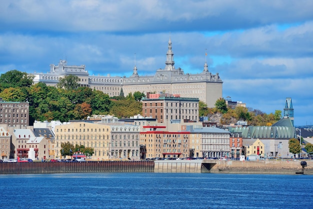 Quebec City Skyline Over River Under Blue Sky and Clouds – Free Download