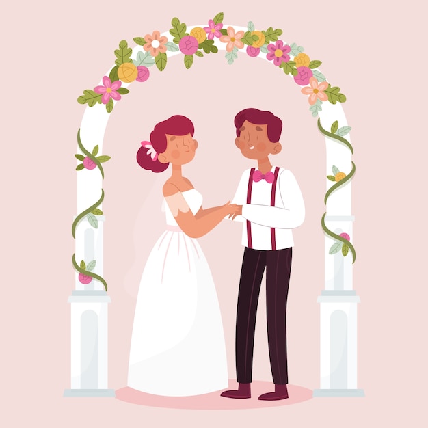 Bride and Groom Getting Married Illustration – Free Download