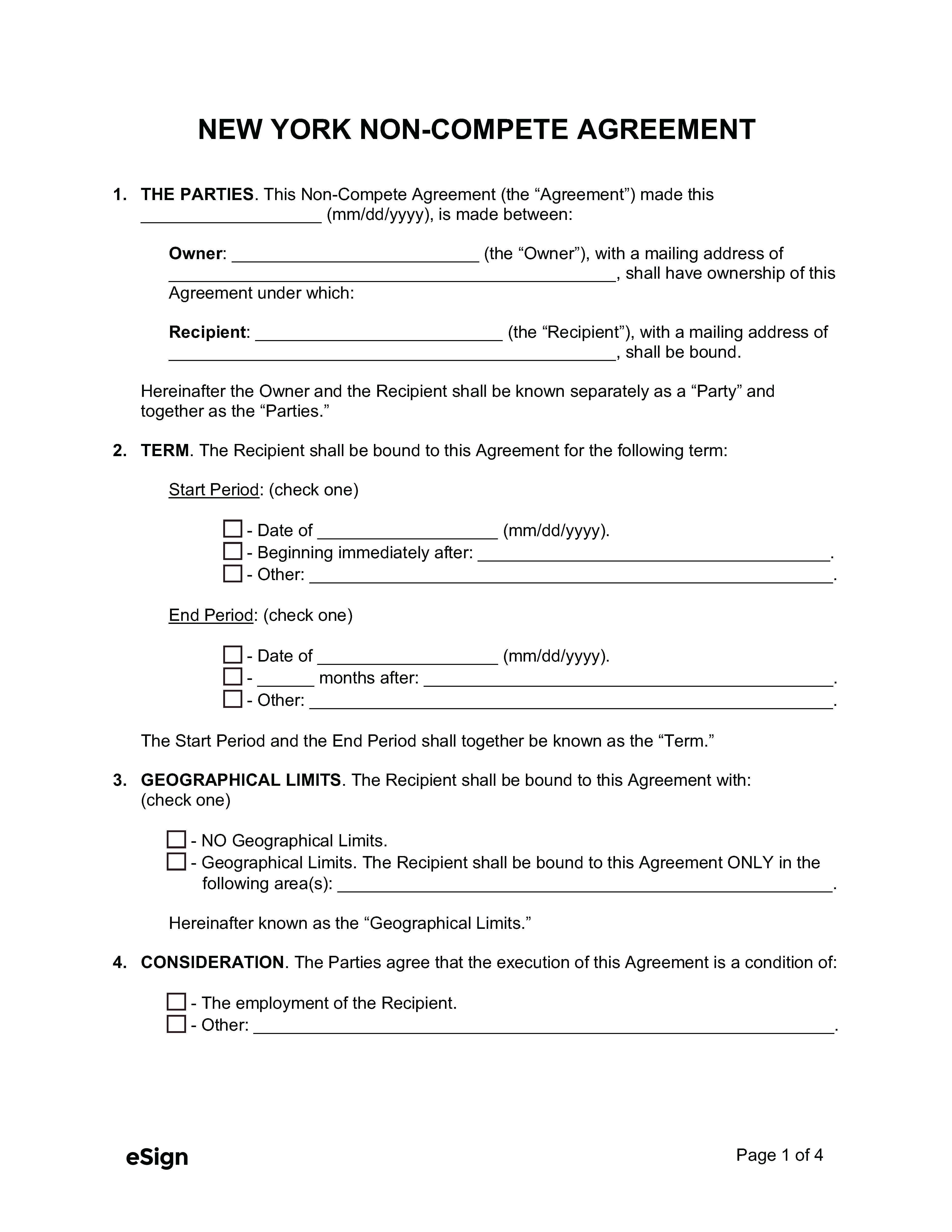 Free New York NonCompete Agreement Template PDF Word