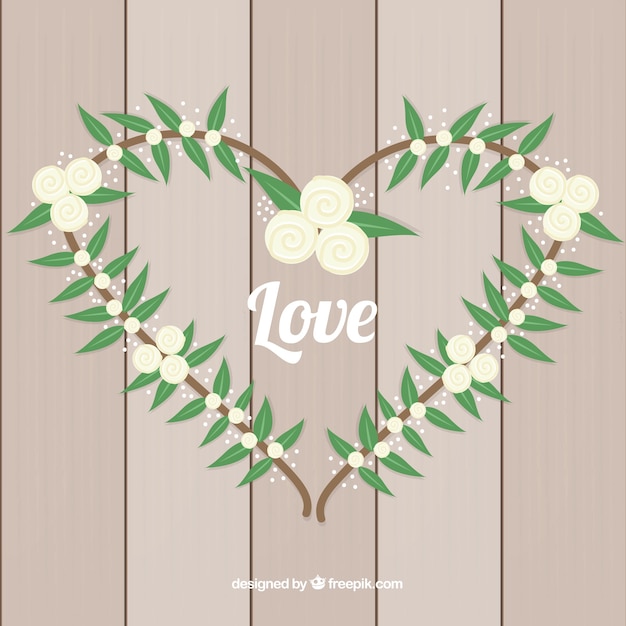 Beautiful Wooden Background with Floral Heart – Free Download