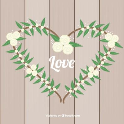 Beautiful Wooden Background with Floral Heart – Free Download